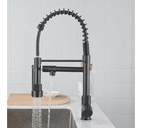 Robinet de cuisine avec ressort hélicoïdal, mitigeur monocommande, 2 types de jet d'eau, ressort de tirage, pivotant à 360°, interrupteur chaud et froid (noir)