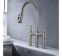 Robinet de cuisine avec tête de pulvérisation rétractable, trois trous et deux poignées de levier, évier de cuisine, alimentation à air et tête de spray pour la cuisine et la salle de bain