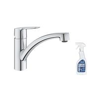 Robinet de cuisine bec bas GROHE Start 2021 chromé + nettoyant GrohClean