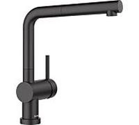 BLANCO LINUS-S-F Robinet de cuisine, noir mat, haute pression, avec tuyau extractible, pour montage devant une fenêtre, qualité de l'eau garantie et économie d'eau