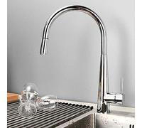 Robinet de cuisine chromé avec douchette extractible, mitigeur d'évier rétractable en laiton, eau chaude et froide, design moderne et pivotant pour usage domestique et commercial.