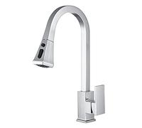 Robinet de cuisine commercial à tirette en laiton - Robinet mitigeur moderne pour eau chaude et froide - Finition noire et chromée - Parfait pour une utilisation à la maison et au restaurant