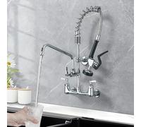 Robinet de cuisine commercial - Robinet d'évier central mural de 20,3 cm avec pulvérisateur rétractable et pré-chasse d'eau, idéal pour la maison et le restaurant, design durable et élégant