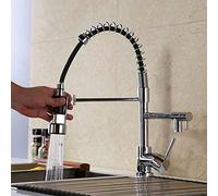 Robinet de Cuisine de lavabo en Laiton chromé, mitigeur d'évier à Ressort, Double Bec pivotant, mélangeur d'évier, robinets de Salle de Bains, Robinet d'eau Chaude et Froide, Robinet de