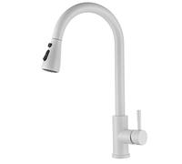 Robinet de cuisine en acier inoxydable 304 à poignée unique pour eau chaude et froide, pivotant à 360 °, finition blanche, design moderne pour évier, installation facile et élégant