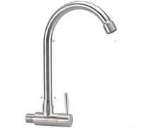 Robinet de cuisine, en acier inoxydable 304, montage mural, simple, pour évier à froid, lave-vaisselle, lavabo, robinet (E)