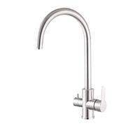 Robinet de cuisine en acier inoxydable brossé - 3 voies à tirer vers le bas, pivotant à 360 °, design moderne, économie d'eau, installation facile, parfait pour un usage domestique et commercial