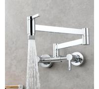 Robinet de cuisine en acier inoxydable brossé, montage mural, mitigeur pull-down avec 2 modes d'eau pour évier de cuisine, bec rotatif, chromé