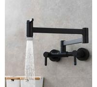 Robinet de cuisine en acier inoxydable brossé, montage mural, mitigeur pull-down avec 2 modes d'eau pour évier de cuisine, bec rotatif, noir