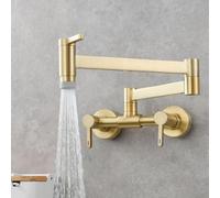 Robinet de cuisine en acier inoxydable brossé, montage mural, mitigeur pull-down avec 2 modes d'eau pour évier de cuisine, bec rotatif, or brossé