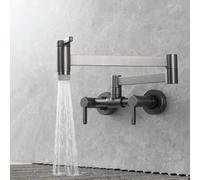 Robinet de cuisine en acier inoxydable brossé, montage mural, mitigeur pull-down avec 2 modes d'eau pour évier de cuisine, bec rotatif, gris