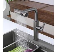 Robinet de cuisine en acier inoxydable, levier simple pivotant à 360 °, pulvérisateur de tirage, robinet de mélangeur d'évier en cascade, finition gris de la mouture gris, design moderne pour la