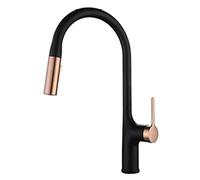 Robinet de cuisine en laiton à manche unique Sortez le robinet de l'évier robinet moderne avec nettoyage à double fonction, or rose noir Beauty Comes