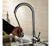 Robinet de cuisine en laiton antique avec douchette extractible pivotant à 360 ° Robinet d'évier mitigeur eau chaude et froide rétro à poignée unique Finition chromée pour cuisines modernes