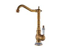Robinet de cuisine en laiton antique, mitigeur rotatif à trou unique, poignée en porcelaine bleue et blanche, eau chaude et froide, idéal pour salle de bain et cuisine (type A haut)
