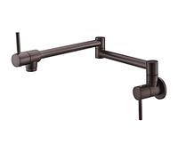 Robinet de cuisine en laiton brossé - Remplisseur de casserole mural avec bras à double articulation, eau froide, trou unique, poignées doubles - Parfait pour les éviers et les solutions peu