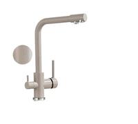 Robinet de cuisine en laiton chromé avec double poignée, filtre à eau à 3 voies pour eau potable chaude et froide, beige élégant avec motif à pois et élégant