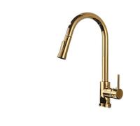 Robinet de Cuisine en Or Brosse-brassée Robinet de lavabo à Poil à la Cuisine Robinet à Manche Unique Robinet 360 pivotage de Cuisine pivotante Robinet de Douche (tapez Une Or)