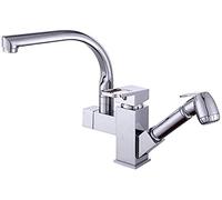 Robinet de Cuisine entièrement en cuivre brossé, Robinet de Cuisine extractible et Rotatif, Robinet de Cuisine de Salle de Bain à Double buse de pulvérisation, mélangeur d'ea,