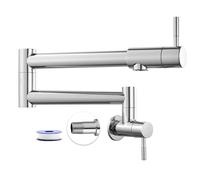 Robinet de cuisine et de restaurant Heyalan, chrom poli, 19 pouces, montage mural, pliable, extensible, double articulation, bras pivotant, trou