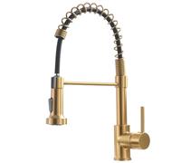 Robinet de Cuisine Évier Doré, Mitigeur avec Douchette Extractible à 1 Jet 2 Fonctions (Normal & Pulvérisation), Rotation 360°, Commande à Levier Unique pour Cuisine Moderne