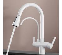 Robinet de cuisine extractible à 3 voies - Filtre à eau à osmose blanche - Double mode - 2 sorties - Robinet d'évier polyvalent pour la maison - Installation facile - Design moderne