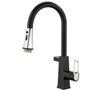 Robinet de cuisine extractible avec affichage numérique LED, robinet d'évier pivotant à arc élevé en laiton massif pulvérisateur 3 modes, mitigeur chaud et froid poignée unique, blanc(Nero)