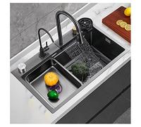 Robinet de cuisine extractible, évier Nano Waterfall en acier inoxydable 304 avec jet pluie et lave-gobelets sous pression