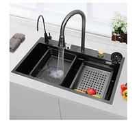 Robinet de cuisine extractible, évier Nano Waterfall en acier inoxydable 304, poste de travail unique avec douchette effet pluie et lave-tasses sous pression