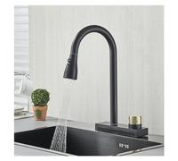 Robinet de cuisine extractible, grande cascade, débit, double commande, interrupteur rotatif, mélangeur d'eau chaude et froide monté sur le pont, grue d'évier de lavage(Matte black)