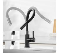 Robinet de Cuisine Flexible CECIPA max, Noir, 2 Modes de Jet, Mitigeur Monocommande, Pliable, Eau Chaude et Froide, Rotation 360°