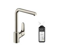 Robinet de cuisine Focus M41 280 aspect acier inox + nettoyant Briochin