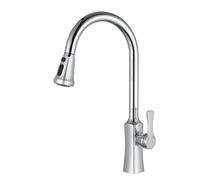 Robinet de cuisine gris avec pulvérisateur extractible, 2 modes de pulvérisation, pivotant à 360 °, robinet mitigeur de cuisine à arc élevé, eau chaude et froide, design durable et élégant