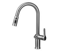 Robinet de cuisine gris avec pulvérisateur extractible, affichage numérique la température LED, robinet d'évier en laiton, pivotant à 360°, mitigeur pulvérisation 3 fonctions, poignée unique