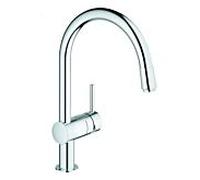 GROHE Minta Mitigeur monocommandé pour évier, portée 215mm, bec en C, GROHE EcoJoy, extractible, pivotant, 3291800E