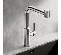 Robinet de cuisine Hansa HANSARONDA 54912283, douchette extractible, levier latéral, pivotante , 2 jets, saillie 221 mm, chromé