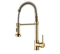 Robinet De Cuisine Mitigeur Cuisine Avec Douchette 2 Fonctions Robinet Évier Cuisine Avec Douchette Extractible, Rotatif À 360° Levier Unique Laiton Avec Ressort En Spirale Robinetterie Cuisine, Doré
