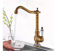 Robinet de Cuisine Mitigeur d'Évier Pivotant à 360 ° Raccords Froid et Chaud Mitigeurs Traditionnels Bec Monobloc en Laiton Antique