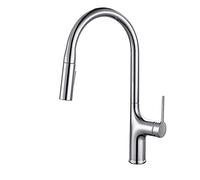 Robinet de cuisine moderne à poignée unique chromé et noir avec douchette extractible et double commande tactile. Robinet d'évier élégant et fonctionnel pour une mise à niveau.