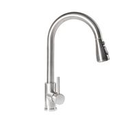 Robinet de Cuisine Moderne en Acier Inoxydable à Tirette Bec Pivotant Argenté