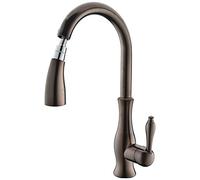 Robinet de cuisine moderne en bronze huilé avec pulvérisateur extractible, robinet en cuivre monté sur le pont pour eau chaude et froide, et design élégant, parfait pour les cuisines contemporaines