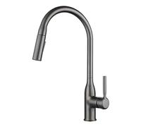 Robinet de cuisine moderne gris acier avec pulvérisateur extractible, bec pivotant à 360°, 2 modes de pulvérisation, robinet mitigeur en laiton à arc élevé, robinet d'évier à poignée unique pour un