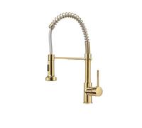 Robinet de cuisine moderne noir doré avec mélangeur à poignée unique en laiton LED pour eau chaude et froide, design élégant Hochbogen respectueux de l'environnement et durable 9009