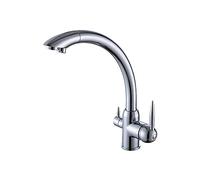 Robinet de cuisine moderne - Robinet d'évier à poignée unique en chrome brossé, design col de cygne, eau chaude et froide, bec rotatif à 360°, installation facile