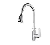 Robinet de cuisine monotrou bec extractible robinet d'évier de cuisine tête de pulvérisation à jet mélangeur robinet(Chrome)