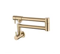 Robinet de cuisine mural à double interrupteur brossé, robinet simple à bec rabattable, rallonge for évier à vadrouille et robinet de remplissage de casserole Conception sans fuite(Brushed Gold)