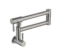 Robinet de cuisine mural à double interrupteur brossé, robinet simple à bec rabattable, rallonge for évier à vadrouille et robinet de remplissage de casserole Conception sans fuite(Brushed Silver)