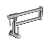 Robinet de cuisine mural à double interrupteur, finition or brossé, bec rabattable, robinet d'eau froide simple, rallonge d'évier, remplissage casserole Pour la Cuisine(Brushed Silver)