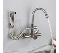 Robinet de cuisine mural, acier inoxydable 304, pistolet à pulvérisation multifonctionnel, robinet d'eau chaude, tuyau à double eau à 7 fonctions pour l'évier LWX