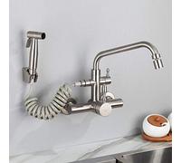 Robinet de cuisine mural, acier inoxydable 304, pistolet à pulvérisation multifonctionnel, robinet d'eau chaude, tuyau à double eau à 7 fonctions pour l'évier LWX